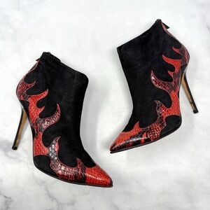 Jimmy Choo Vintage Y2K Fire Flame Snakeskin Pointed Toe Stiletto Ankle Boots
